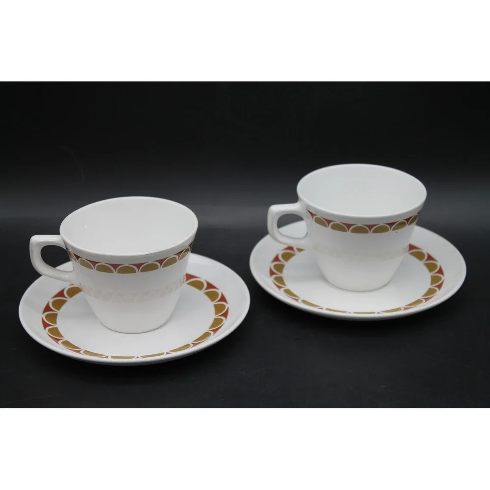 Vintage Corning Pyroceram Danish Modern Cups & Saucers Set of 2 MCM